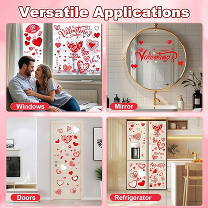 Valentines Day Window Clings Decorations, Red Heart Stickers Decor, Happy Valentine's Cupid Gifts for Home Office Kids Classroom, Pink Wedding Romantic Decals Décor, 9 Sheets