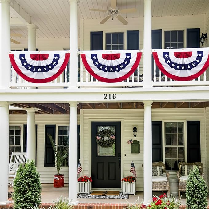 1.5x3 Ft American Pleated Fan Flag Decoration, Patriotic Half Fan Bunting flag Banner for 4th of July, Memorial Day & Independence Day, Indoor Outdoor Window Garden Fence balcony Porch Yard Decor(type 1)