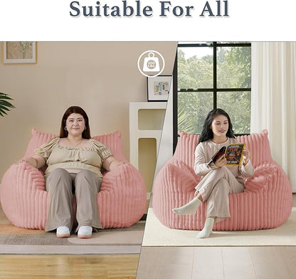 Giant Plush Bean Bag Chair for Adults with Armrests - Oversized Comfy Pink Beanbag Lounge Lazy Floor Sofa Accent Chair for Living Room, Bedroom & Dorm, Cozy Fluffy Single Cloud Mini Couch