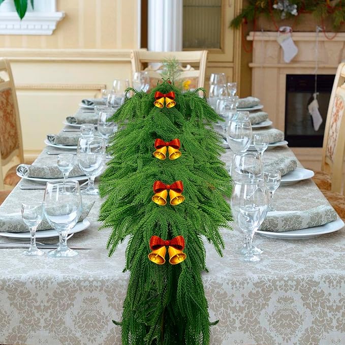 2Pcs 6 FT Artificial Norfolk Pine Garlands, Realistic Christmas Garland Thickness Real Touch Winter Greenery Garland for Table Mantle Wall Indoor Outdoor Christmas Decor
