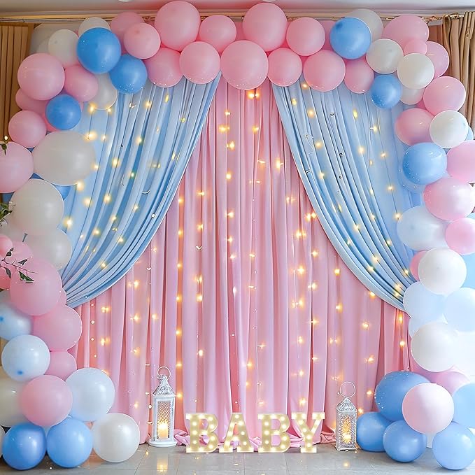 10x10 Pink Blue Backdrop Curtains for Gender Reveal Boy or Girl Parties Wrinkle Free Photo Curtains Backdrop Drapes Fabric Decoration for Birthday Party Baby Shower 5ft x 10ft,2 Panels