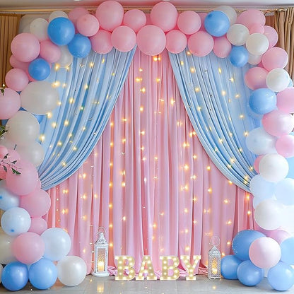 10x10 Pink Blue Backdrop Curtains for Gender Reveal Boy or Girl Parties Wrinkle Free Photo Curtains Backdrop Drapes Fabric Decoration for Birthday Party Baby Shower 5ft x 10ft,2 Panels
