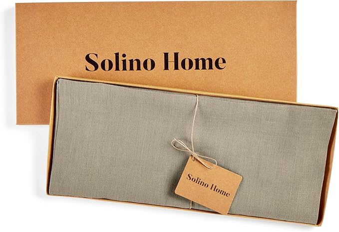 Solino Home Linen Vintage Khaki Table Runner 120 Inches Long - 100% Pure Linen 14 x 120 Inch Table Runner for Fall, Autumn - Fete