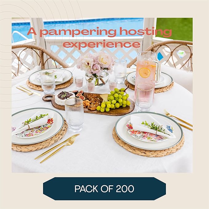 200 Linen-Feel Lunch Napkins - Disposable Cloth-Like Luncheon Paper Napkins, Made In USA - Soft and Absorbent Cloth-Like Napkins For Kitchen, Parties, Weddings, Dinners or Events (Pack of 200)