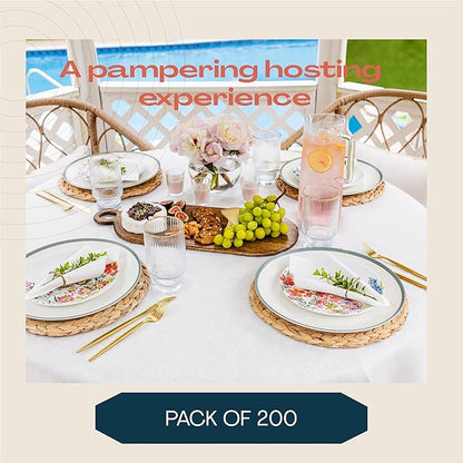 200 Linen-Feel Lunch Napkins - Disposable Cloth-Like Luncheon Paper Napkins, Made In USA - Soft and Absorbent Cloth-Like Napkins For Kitchen, Parties, Weddings, Dinners or Events (Pack of 200)