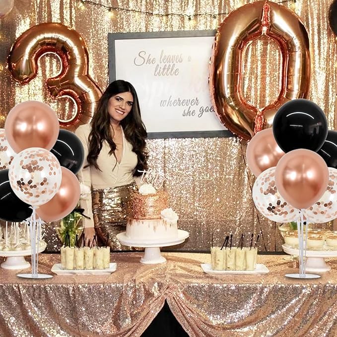 TONIFUL Black and Rose Gold Balloon Centerpieces for Table,Balloon Stand Kit for Bridal,Shower,Graduation,Wedding,Girl Party Decorations,New Year,Anniversary,Birthday Decorations for Women(4 Set)
