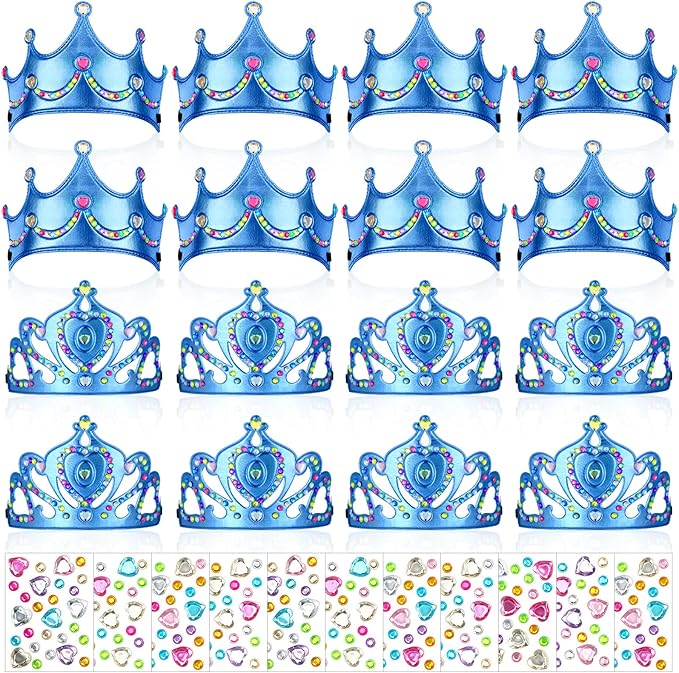 Yaomiao 44 Pcs Foam Crowns for Kids Princess Tiaras Crowns Bulk Diamond Sticker Making Kits for Birthday Party Supplies