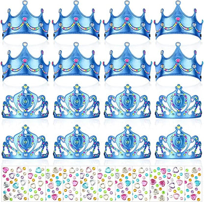 Yaomiao 44 Pcs Foam Crowns for Kids Princess Tiaras Crowns Bulk Diamond Sticker Making Kits for Birthday Party Supplies