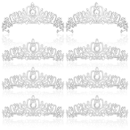 CIEHER 8 PCS Crowns for Women, Crystal Queen Crown Princess Tiaras for Prom Birthday Party Halloween Costume - Silver