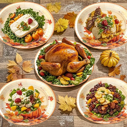 100Pcs Thanksgiving Oval Paper Plates and Napkins Set,10" x 12" Large Disposable Plates for Thanksgiving Party