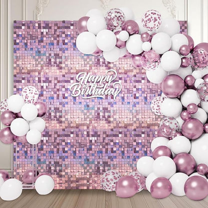 48 PCS Light Pink Shimmer Wall Backdrop, Laser Square Sequin Photo Backdrops Panel, Glitter Wall Background for Birthdays, Weddings, Halloween, Engagements, Disco Bachelorette Party Decoration (6x8FT)