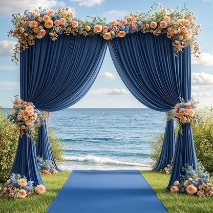 24 x 10ft Navy Blue Backdrop Curtains for Graduations Celebration Polyester Photo Backdrop Curtains No-Wrinkle Long Curtains for Parties Decorations Retirement Birthday Wedding Photoshoot, 6 Panels