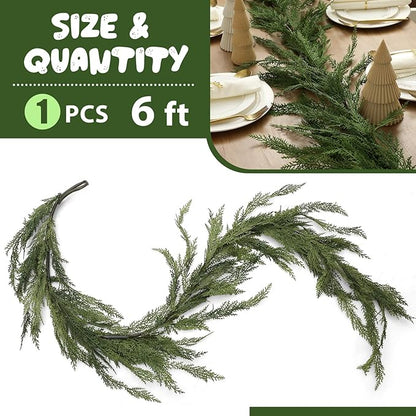 Jutom 1 Pcs 6 ft Christmas Cedar Garland - Artificial Realistic Faux Greenery Cedar Pine Garland for Home Fireplace, Door, Window, Indoor & Outdoor Christmas Party Decoration