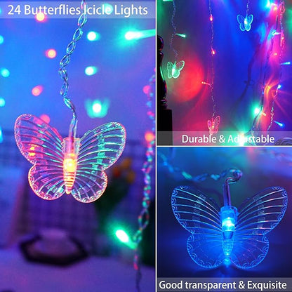 Butterfly Curtain Fairy Lights USB Plug in,120 LED 8 Modes 20FT Firefly Twinkle Icicle String Lights with Remote Timer Waterproof Copper Wire for Bedroom Patio Christmas Wedding Party Dorm(Multicolor)