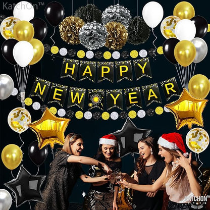KatchOn, New Years Eve Party Supplies 2026 - Big, Pack of 70 | Happy New Years Decorations 2026 | Hanging Swirls, PomPoms, NYE Decorations 2026 | Eve Decorations
