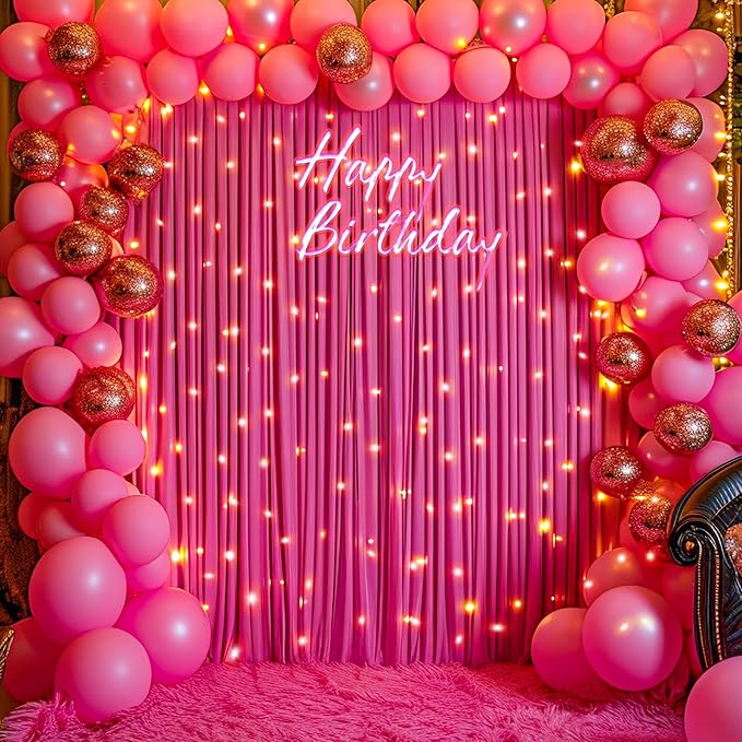 4 Panels Fuchsia Backdrop Curtain for Parties Birthday Party Wrinkle Free Hot Pink Photo Curtains Backdrop Drapes Fabric Decoration for Wedding 20ft(W) x 10ft(H)