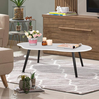 Small Coffee Table Cloud Shaped Irregular Center Table for Living Room Unique White Wood Grain Top Floor Table for Small Space Apartment