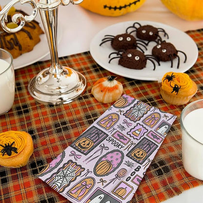 Pink Halloween Kitchen Towels, for Women Girls Dish Tea Towels for Kitchen Decor, Preppy Gothic Ghost Pumpkin Decorative Hand Towel for Bathroom, 16x24 Inches