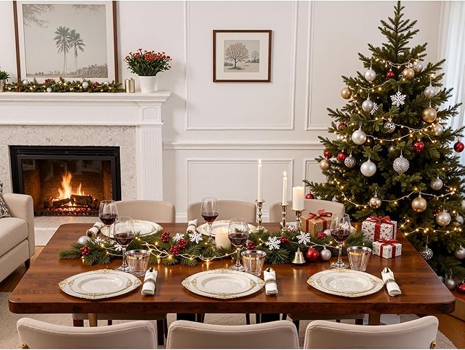 Nervure 350PCS Ivory Plastic Plates - Ivory Gold Plastic Dinnerware Sets for 50 Guests - 100 Gold Disposable Plates, 50 Pre Rolled Silverware Sets, 50 Cups Perfect for Wedding & Thanksgiving