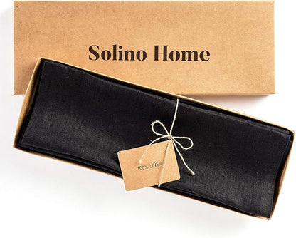 Solino Home Linen Black Placemats Set of 6 - 100% Pure Linen Placemats 14 x 19 Inch for Fall, Autumn, Winter, Christmas, Holiday, New Year - Fete