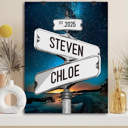 Personalized Vintage Street Sign For Couples, Custom Street Sign Canvas Poster Wall Art With Names, Gift For Valentine