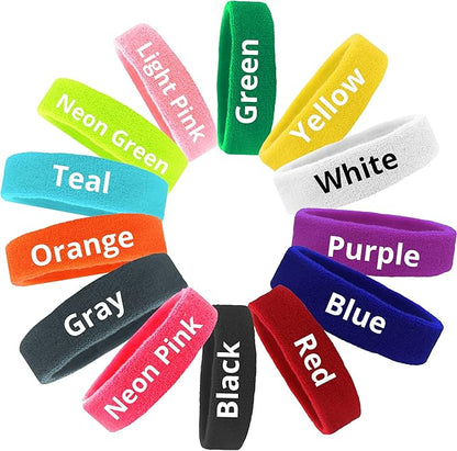 12 Sweatbands Cotton Sports Headbands Terry Cloth Moisture Wicking Athletic Basketball Headband by Kenz Laurenz