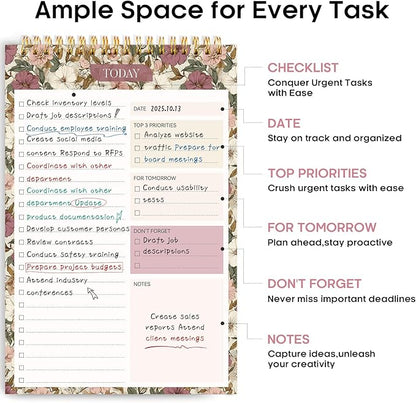 Taja To Do List Notepad - To Do List Notebook for Work with 52 Sheets, 9.8" x 6.5", Undated Daily Planner Perfect for Daily Tasks and Goal Setting, Notepad Suitable for Office, Home & School - Mauve Muse