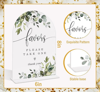 Wedding Signs for Reception, Green Leaves Favors Please Take One Sign, Wedding Reception Signage, Bridal Shower Table Decorations with Base, Supplies for Proposal, Bridal Shower Event and Ceremony, 10