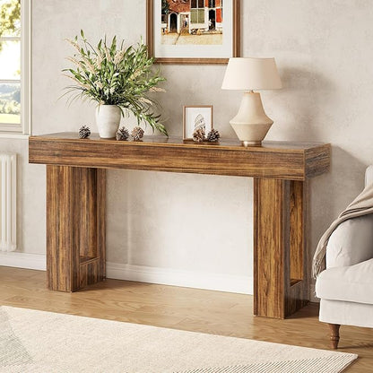 LITTLE TREE 63-Inch Long Console Tables for Entryway, Large Sofa Table Behind Couch, Wooden Entry Foyer Hallway Table, Industrial Console Sofa Tables for Living Room, Rustic Brown