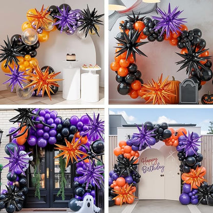 Black Purple Orange Star Balloons,9Pcs 22Inch Black Orange Purple Explosion Spike Cone Helium Polyester Film Star Foil Balloons for Halloween Birthday Baby Shower Party Decorations