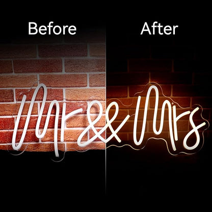 Mr & Mrs Neon Sign for Wall Decor Neon Lights for Teen Bedroom Decor Art Light Up Sign LED Neon Signs for All Party Reunion Decoration USB 21.7x10 Inch (warm white)