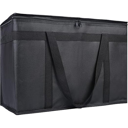 Bodaon 1-Pack Insulated Food Delivery Bag, XX-Large Reusable Grocery Shopping Bag, Frozen Food Cold, Cooler Bags with Zippered Top, Black