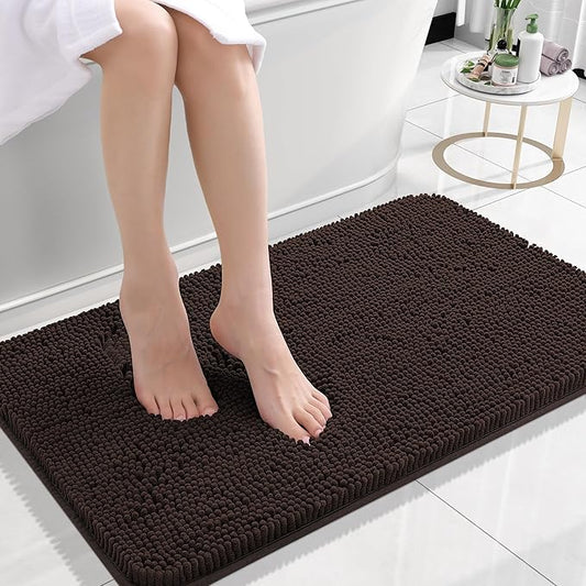 OLANLY Bathroom Rugs 30x18, Extra Soft Absorbent Chenille Bath Rugs, Rubber Backing Quick Dry, Machine Washable Bath Mats for Bathroom Floor, Tub and Shower, Home Decor Accessories, Brown