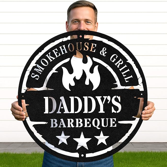Custom Barbecue Lodge Metal Sign, Personalized Grill Name Cut Wall Art for Cabin, Rustic Patio and Outdoor Cooking Decor