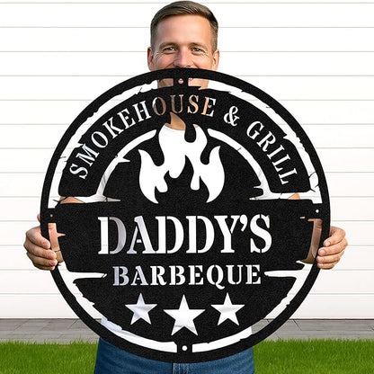 Custom Barbecue Lodge Metal Sign, Personalized Grill Name Cut Wall Art for Cabin, Rustic Patio and Outdoor Cooking Decor