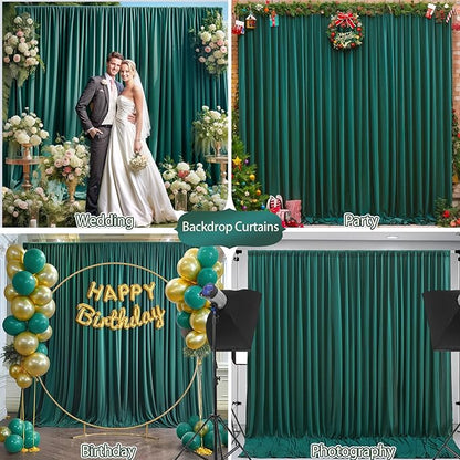 24 x 10ft Hunter Green Backdrop Curtains Photo Background Curtains 6 Panels (10'L x 4'W Each) with Rod Pocket, No-Wrinkle Polyester Backdrop Drapes for for Wedding Birthday Party Christmas Prom Events