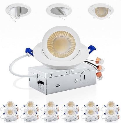 Adetu 3 Inch Gimbal Led Recessed Lighting, 360°+90° Adjustable Directional Recessed Lights, 2700K/3000K/3500K/4000K/5000K Dimmable Retrofit Eyeball Can Lights with Jbox,ETL (White, 12 Pack)