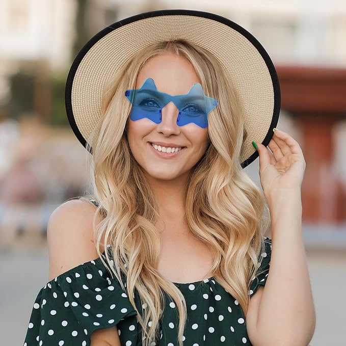 10/20/30/40 Pack Star Sunglasses Rimless Transparent Pentagram Shaped Sunglasses Bulk Party Favor Glasses for Women (20, Blue)
