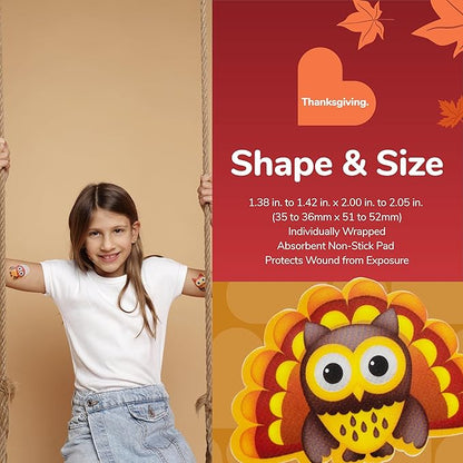 BioSwiss Kids Bandages, Thanksgiving Shaped Self Adhesive Bandage Set, Latex Free, Sterile Wound Care, 50 Count