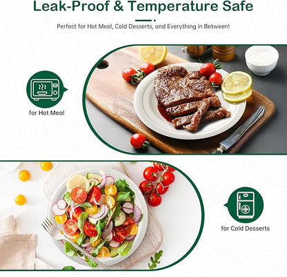 𝟔 𝐈𝐧𝐜𝐡, 𝟏𝟐𝟖-𝐏𝐚𝐜𝐤 Compostable Paper Plates, Heavy-Duty Biodegradable Disposable Dish Made from Bagasse, Perfeck for Snacks, Desserts, Party, Wedding and More (White)