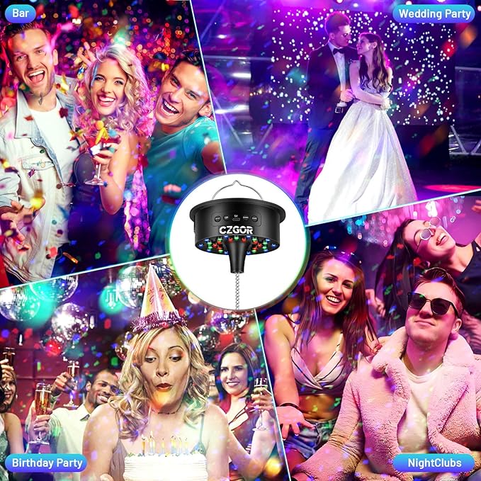 Disco Ball Motor with Light with Remote, Rotating 0/3/6/9/12/15 RPM Adjustable Speed, 16ft Detachable Power Cable/Battery/USB-C Power Mode, Supports 4'' - 16'' Mirror Balls for Party Christmas Wedding