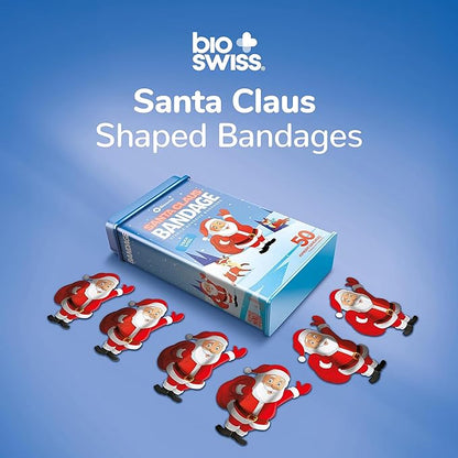 BioSwiss Kids Bandages, Christmas Santa Claus Shaped Self Adhesive Bandage Set, Latex Free, Sterile Wound Care, 50 Count