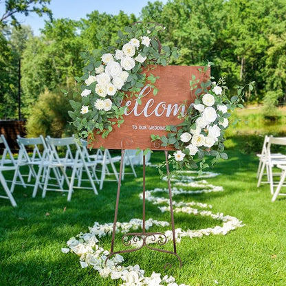 Arch Flower Kit of 2 - Artificial Floral Swag for Wedding Welcome Sign, Reception Ceremony Signs, Chair Decor (White)