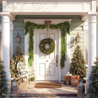 WBHome 6ft Pre-lit Real Touch Norfolk Pine Prelit Christmas Garland, Winter Greenery Garland for Christmas, Holiday Seasonal Outdoor/Indoor Home Decor