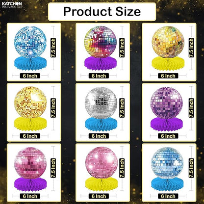 KatchOn, Disco Ball Centerpieces - Pack of 9 | New Years Centerpieces for New Years Decorations 2026 | Colorful Disco Ball for Disco Ball Party Decorations | 80s, 90s Theme Party Decorations