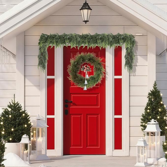 6 FT Christmas Garland,2 PCS Cedar Garland Artificial Realistic,Real Touch Pine Garlands，Christmas Greenery Garlands for Fireplace，Table Mantel Porch Indoor Outdoor Winter Xmas Decoration(2,6FT)
