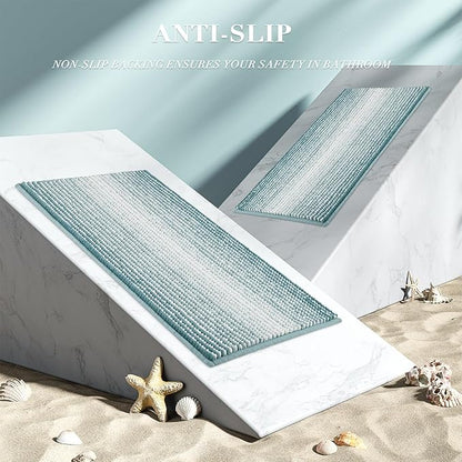 BSICPRO Bathroom Rugs and Mats Sets, 2 Piece Thick Absorbent Chenille Non Slip, Soft Shaggy Floor Mats, Machine Washable (Sea Green, 20" x 47" Plus 16" x 24")