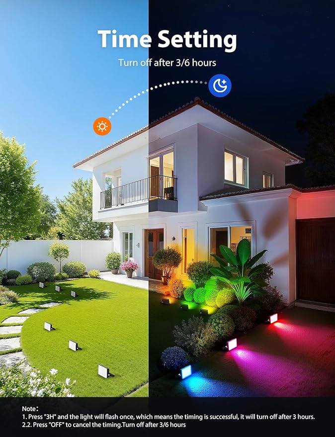 Onforu RGBW Flood Lights Outdoor Remote Control, Color Changing LED Landscape Lights, IP65 Waterproof Uplights for Events, Uplighting for Halloween Christmas Garden Yard Party, Wired 6 Pack 60W