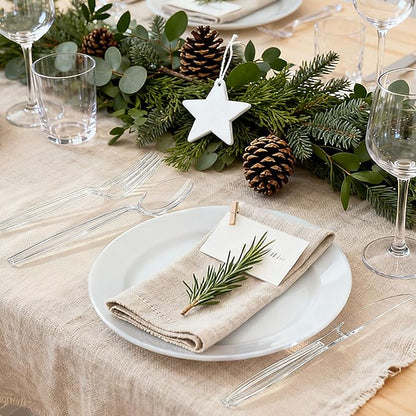 Zcaukya 300 Count Clear Plastic Silverware Set, 100 Forks, 100 Spoons, 100 Knives, Heavy Duty Disposable Cutlery Set Utensils Bulk for Parties, Events, Catering, Everyday Use