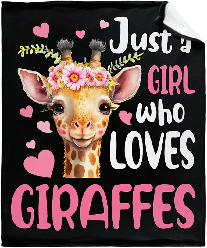 Just A Girl Who Loves Giraffes Blanket Lightweight Cozy Flannel Fleece Throw Blanket Best Gift Home Decor for Bed Couch Outdoor Camping 120"x90" King for Family